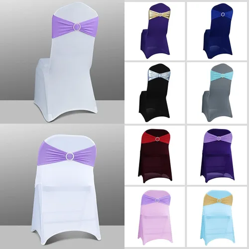 Miniatura 4 de Babenest Bandas de elastano para silla, 50 unidades, bandas elásticas de alta calidad con hebilla deslizante, lazos elásticos universales para Morado