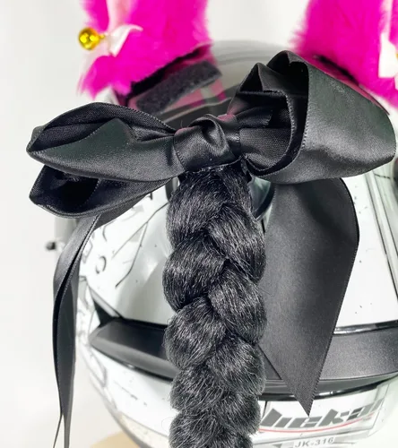 Miniatura 6 de Extensión de cola de caballo para niñas con ventosa para casco, 2 piezas, accesorios para casco con lazo, coletas para casco de motocicleta
