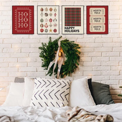 Miniatura 5 de Juego de impresiones de arte de pared de Navidad de Wheatwin, carteles de pórtico norte modernos y estéticos, decoración feliz de vacaciones