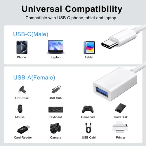 Miniatura 7 de Adaptador USB C a USB 3.0 (paquete de 2), USB C macho a USB hembra OTG cable Thunderbolt3 a USB adaptador compatible con MacBook Pro/Air, iPad Pro