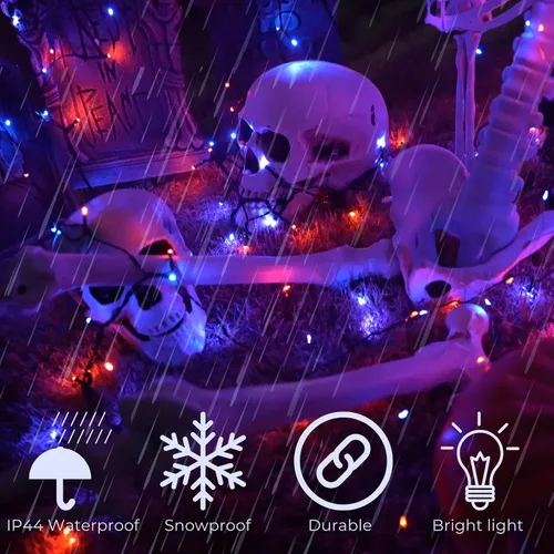 Miniatura 4 de Guirnalda de luces moradas y naranjas de Halloween, se pueden conectar entre sí, 2 unidades, 164 pies, 400 LED, 13 modos, impermeable