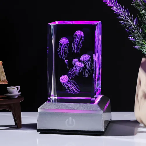 Miniatura 2 de LONGWIN Figuras de medusas de cristal 3D, luz nocturna multicolor, regalos grabados con láser de vidrio para niños y niñas en cumpleaños, Navidad