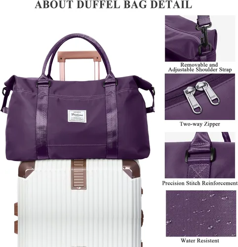 Miniatura 6 de Bolsas de fin de semana para mujer, bolsa de lona de viaje, bolsa de transporte para artículos personales durante la noche con bolsillo para ropa