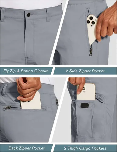 Miniatura 3 de PULI Pantalones de senderismo elásticos para hombre con 5 bolsillos, impermeables, ajustados, para golf, casual, viajes, trabajo, para hombre
