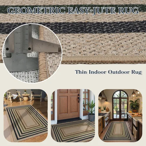 Miniatura 4 de Lahome Alfombra moderna geométrica fácil de yute para entrada, 3x5 lavable, alfombras de cocina de granja para dormitorio, contemporánea