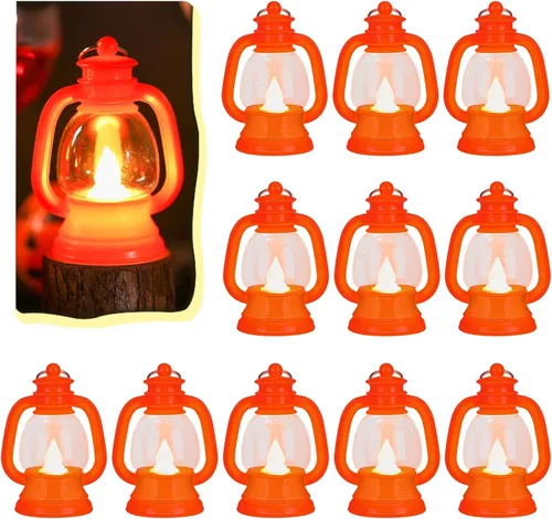 Ferraycle 12 piezas de mini linterna decorativa de 4 pulgadas, linterna occidental para centro de mesa, pequeña linterna vintage para acampar,