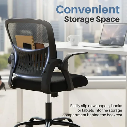 Miniatura 7 de DUMOS Silla de Oficina para Hogar y Computadora - Ergonómica con Respaldo Medio y Soporte Lumbar y Modo de Balanceo, Altura Ajustable con Brazo
