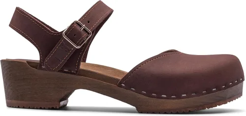 Miniatura 9 de Sandgrens Zuecos de madera sueca hechos a mano para mujer, sandalias de tacón bajo Zaragasso