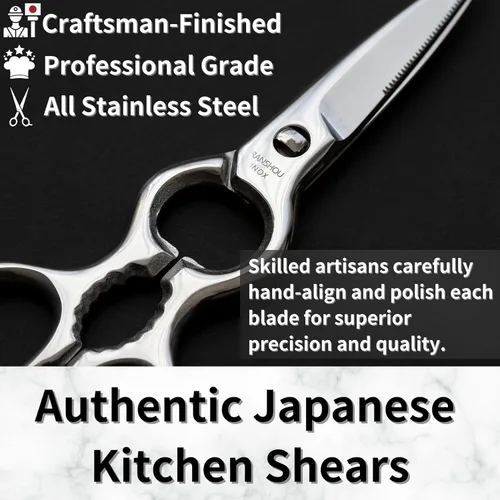 Miniatura 6 de Tijeras de cocina japonesas multiusos de 8 pulgadas, tijeras de alimentos resistentes con hoja de separación, acero inoxidable japonés de metal