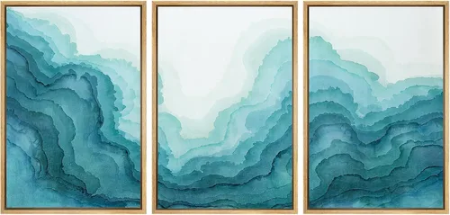 Miniatura 46 de SIGNWIN Lienzo enmarcado para pared, vista aérea de palmeras tropicales en un cielo azul, fotografía del océano costero, arte moderno, panorámico