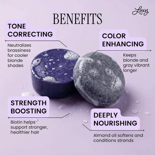 Miniatura 3 de Loxy - Juego de jabón en barra de champú y acondicionador tonificante morado para cabello rubio o gris, biotina y aceite de almendras, vegano