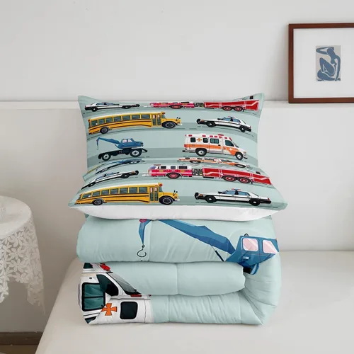 Miniatura 5 de Erosebridal Juego de ropa de cama de tren de dibujos animados para niños y niños, edredón de plumón de vehículos para niños, decoración