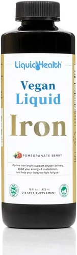 LIQUIDHEALTH Suplemento vegano de hierro líquido con hierro SunActive y Ferrochel, energía natural, sistema inmunológico y apoyo metabólico, aumenta