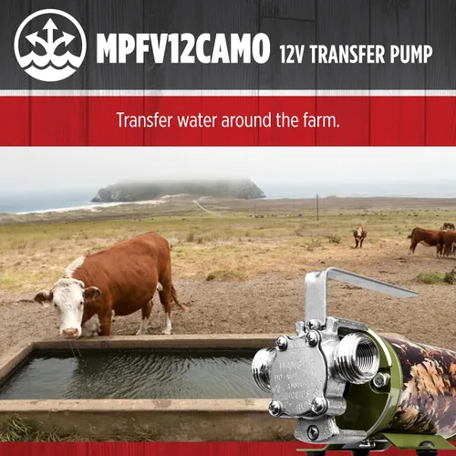 Miniatura 7 de Red Lion MPFV12CAMO 14942008 Bomba de transferencia multiusos no sumergible de 12 V, 300 GPH con adaptador de corriente para vehículo, camuflaje