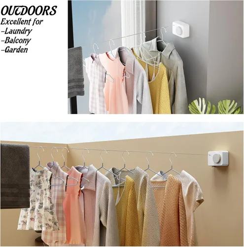 Miniatura 6 de Tendedero retráctil para interiores, línea de ropa que no se hunde que se retrae al aire libre, juego de línea de ropa montada en la pared