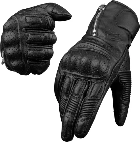 Miniatura 12 de J.A.G. Guantes de motocicleta – Guantes de motocicleta perforados de cuero premium para hombres con protección de nudillos Guantes de motocicleta