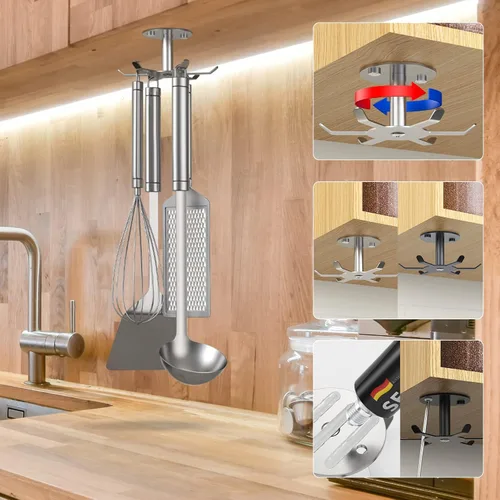 Miniatura 2 de 2 ganchos giratorios para debajo del gabinete, soporte giratorio para utensilios de cocina de acero inoxidable 304, estante colgante para utensilios