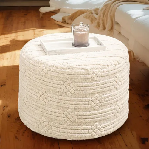 Miniatura 13 de Asuprui Puf otomano reposapiés – Taburete redondo de espuma todo en uno de felpa para un descanso acogedor, puf de piso y decoración elegante (café)