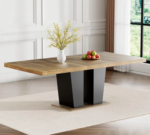 Miniatura 4 de Juego de mesa de comedor extensible marrón de 63 a 78.74 pulgadas para 4, juego de mesa de comedor de 5 piezas con 4 sillas, mesa de cocina