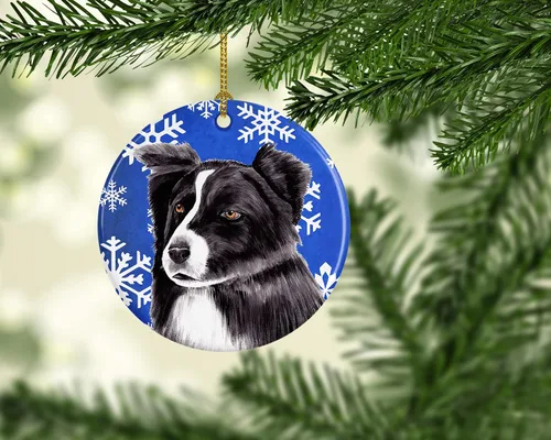Miniatura 2 de Caroline's Treasures Border Collie - Adorno de cerámica para colgar en el árbol de Navidad, para el hogar, Navidad, fiestas, regalo, 3 pulgadas