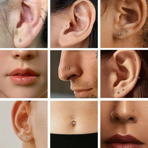 Miniatura 6 de 12pcs Glass Piercing Retainers Set for Work/Surgery/Sports, 18g 16g 14g Curved Clear Nose Studs for Cartilage Tragus Conch Daith Helix Lip Nose