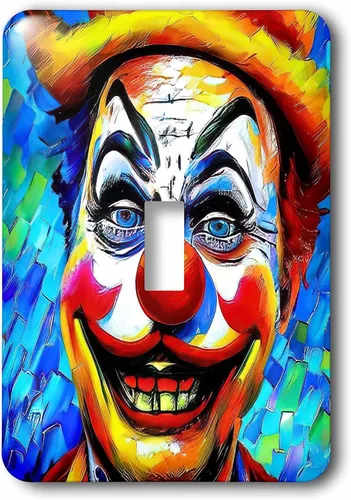 3dRose Pleasing clown in yellow hat. Blue and green background. Funny gift single toggle switch