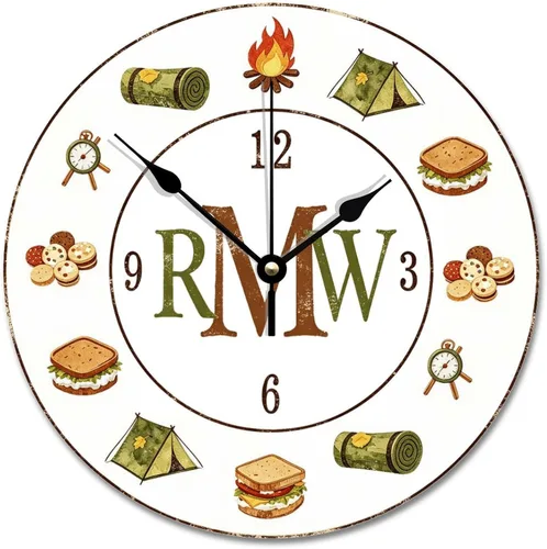 Miniatura 55 de ArogGeld Reloj de pared de 5 O'Clock Somewhere - Reloj redondo de madera para casa de playa, 10, silencioso, sin tictac, batería de cuarzo, granja
