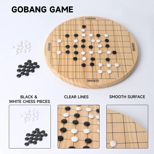 Miniatura 5 de GSE Games & Sports Expert Juego de mesa 2 en 1 de madera natural de 11.5 pulgadas con 66 clavijas y piedras de madera colorida, juego de estrategia