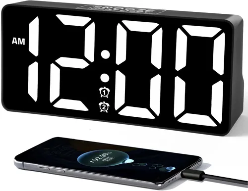 PPLEE Reloj Despertador para Dormitorio con Luz Nocturna y Dígitos Grandes - Reloj Digital de 7 pulgadas con Alarmas Duales y Puertos de Cargador