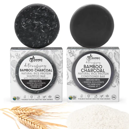 Champú y acondicionador de agua de proteína de arroz sólido - Barras de champú y acondicionador para el cabello con todos los aceites esenciales