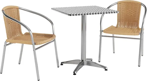 Flash Furniture Lila - Juego de mesa cuadrada de aluminio para interiores y exteriores de 23.5 pulgadas con 2 sillas de ratán beige
