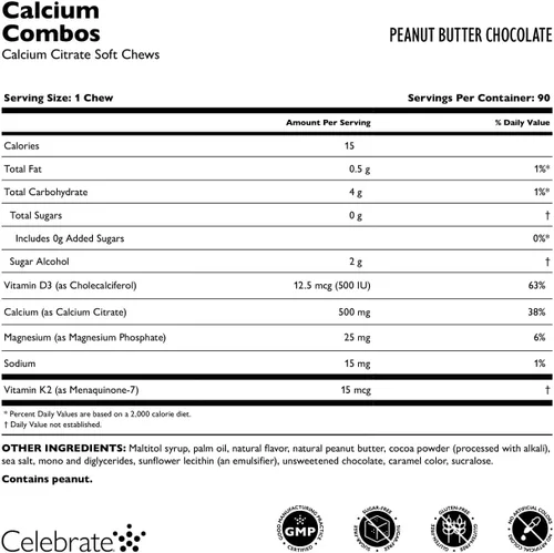Miniatura 3 de Celebrate Vitamins Bariatric 500mg Citrato de Calcio Masticables Suave Combo con 500 UI de Vitamina D3 – Esencial para pacientes con bypass gástrico