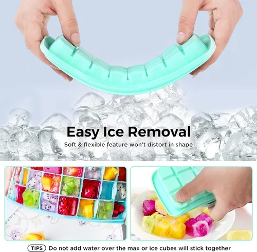 Miniatura 5 de Bandeja de cubitos de hielo, bandeja de hielo de silicona suave con tapa de polipropileno, bandejas flexibles para cubitos de hielo para congelador