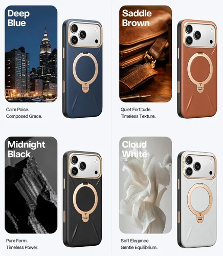 Miniatura 2 de TORRAS Q3 VegSkin - Funda de piel para iPhone 17 Pro Max, soporte magnético giratorio de 360 grados, compatible con MagSafe, control de cámara, a