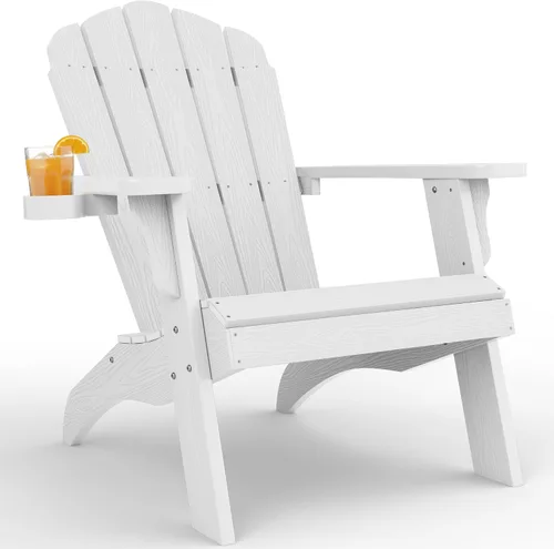 Miniatura 16 de YEFU Juego de 2 sillas Adirondack de plástico de gran tamaño con portavasos (gran doble propósito), resistentes a la intemperie, sillas de madera