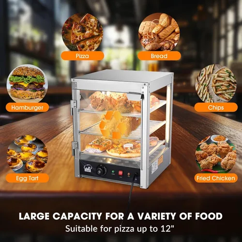 Miniatura 7 de WeChef - Calentador de alimentos comercial de 3 niveles, calentador de pizza, calentador de pastelería para restaurante, cafetería, bufé, 15 x 15 x