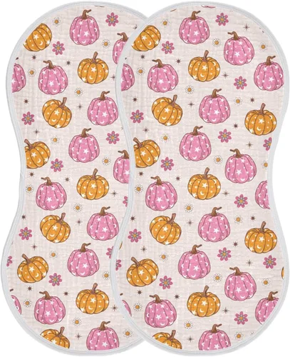 Miniatura 7 de Muslin Baby Burp Cloths, Retro Pumpkin 70s Hippie Muslin Washcloths Baby Bibs Rags Comfy Soft Absorbent in for Newborn Boys and Girls 4 Piece 22 x