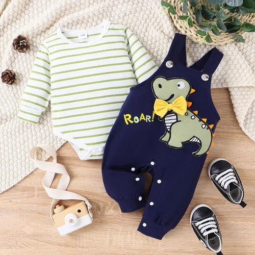 Miniatura 2 de TOKIAGO Conjunto de ropa de bebé para recién nacido, para otoño e invierno, a rayas, mameluco de dibujos animados, conjunto de pantalones