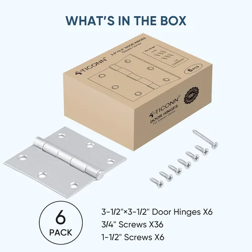Miniatura 5 de TICONN Paquete de 6 bisagras de puerta de 3.5 pulgadas con pasador extraíble, herrajes para puertas residenciales bifold de hierro de 3-1/2 x 3-1/2