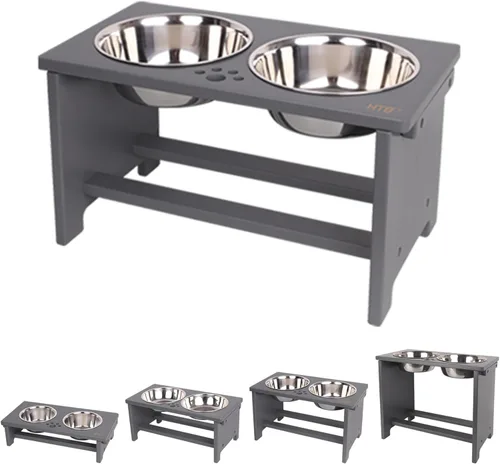 Miniatura 16 de HTB Cuencos Elevados para Perros, Soporte de Cuenco Elevado para Perros con 2 Cuencos de Acero Inoxidable, Cuencos Elevados para Perros