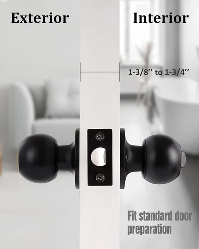 Miniatura 4 de Lanwandeng Paquete de 3 pomos de puerta de privacidad color negro mate con cerradura para dormitorio/baño, cerraduras de puerta interior sin llave