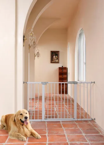 Miniatura 14 de Puerta de seguridad para bebés y mascotas de 29"-57", puerta de metal de 30" de alto con paso para puertas y escaleras, fácil de abrir con una sola