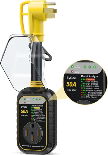 Miniatura 10 de EyGde Protector de sobretensiones para RV de 50 amperios, analizador de circuito RV con cubierta impermeable, protector de voltaje de potencia