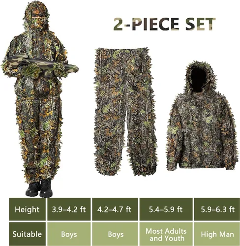 Miniatura 6 de Traje Ghillie, traje de camuflaje frondoso 3D, ropa de camuflaje de caza, ropa de bosque para caza, Airsoft, fotografía de vida silvestre