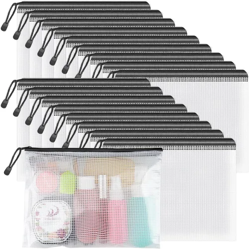 Umriox Bolsa de Documentos de Malla con Cremallera, 9.5 x 7.1 pulgadas (Negro, 18 Paquetes), Bolsas Transparentes con Cremallera, Bolsas