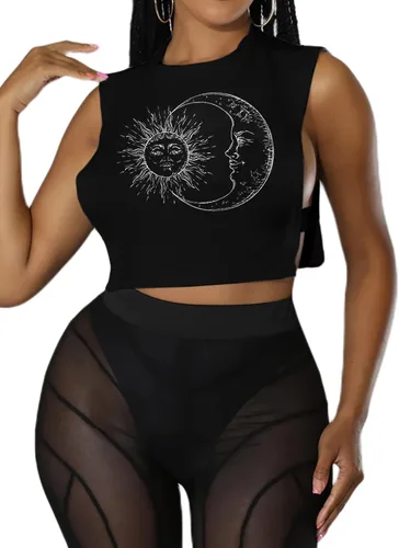 Miniatura 3 de Remidoo Camiseta corta sin mangas con estampado gráfico de letras para mujer