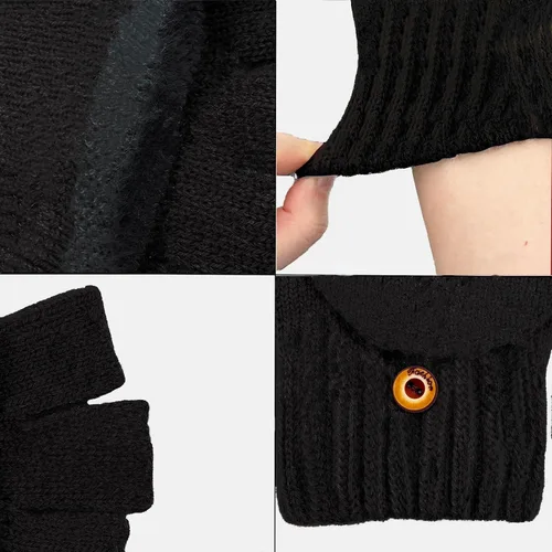 Miniatura 72 de Beurlike Guantes de invierno para mujer, de lana cálida, a prueba de viento, convertibles, sin dedos