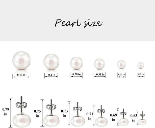 Miniatura 2 de Caskrin Aretes de perlas de plata S925 para mujer, de perlas cultivadas en agua dulce, redondos, de perlas vintage para mujer