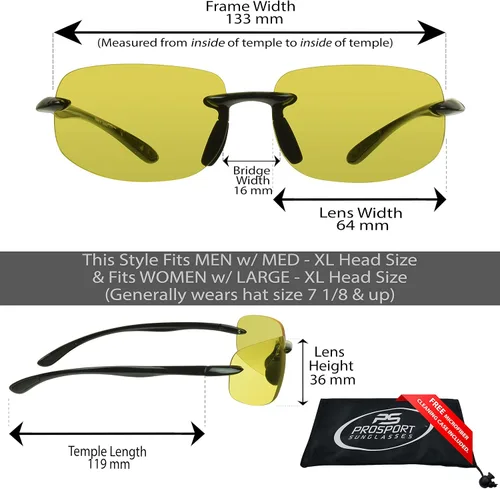 Miniatura 2 de proSPORT Visión nocturna antideslumbrante lente amarilla gafas de sol conducción hombres mujeres aviador metal plástico Marcos Marco negro Kumatage