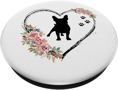 Miniatura 2 de Bulldog francés con huellas y flores en popSockets blancos intercambiables PopGrip